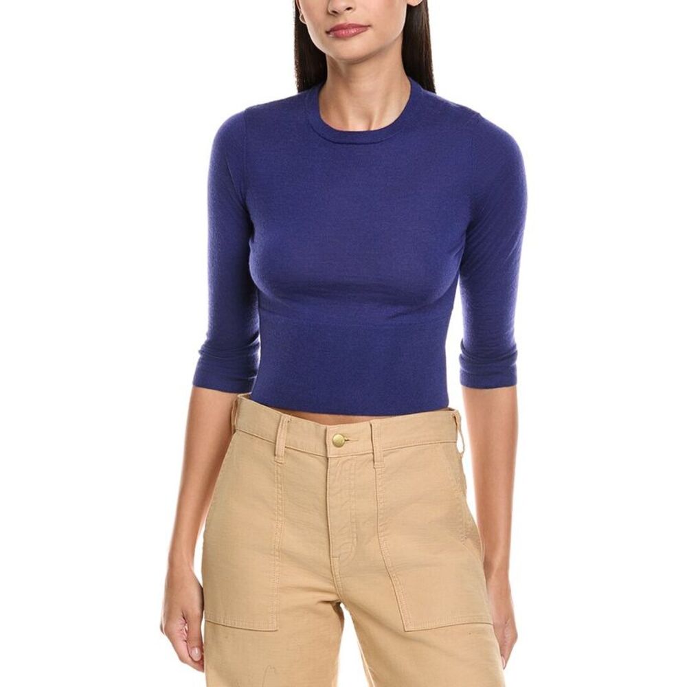 N.Peal Womens  Crop Cashmere Sweater, Blue